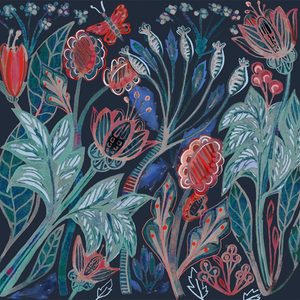 Medieval Flowers and Butterfly