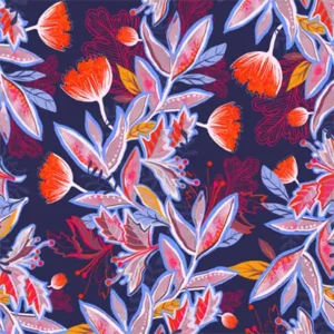 Floral pattern in reds blues and oranges