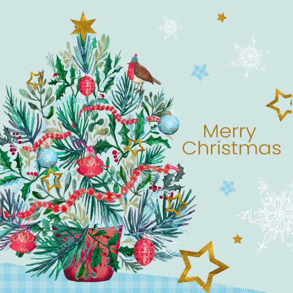 Christmas tree with baubles and a robin VHD