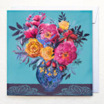 greetings card, vase of dog roses, artwork by Victoria Hooper-Duckham