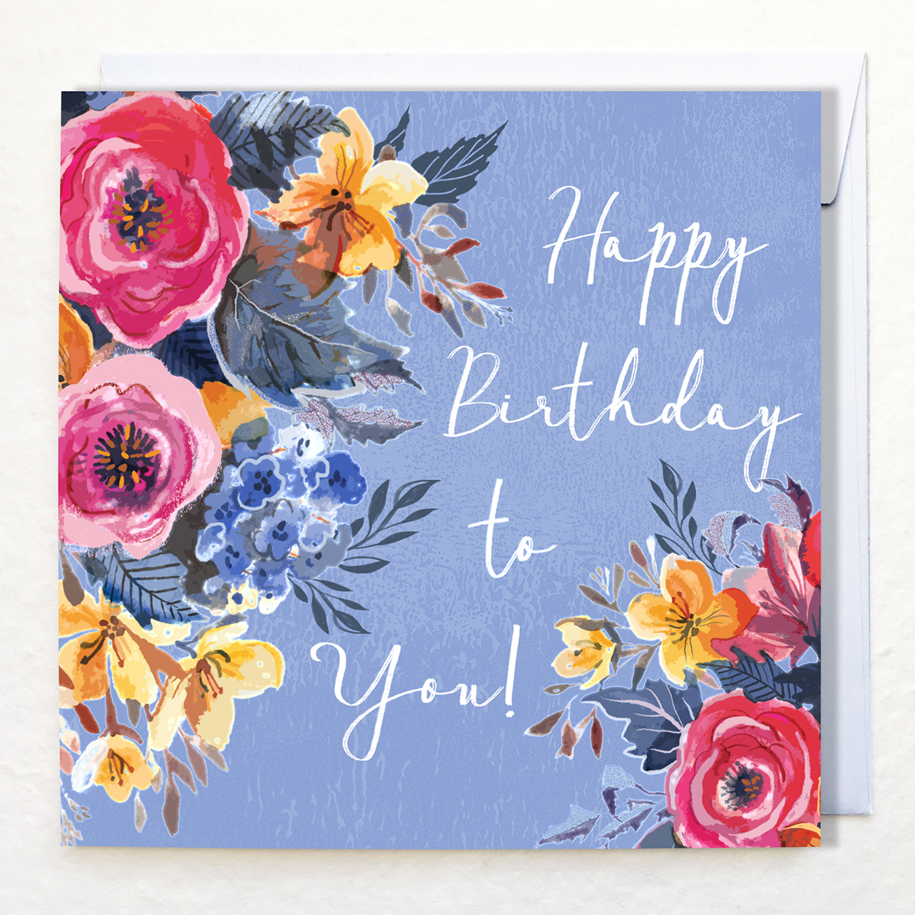 Pink roses and yellow flowers happy birthday card by Victoria Hooper-Duckham