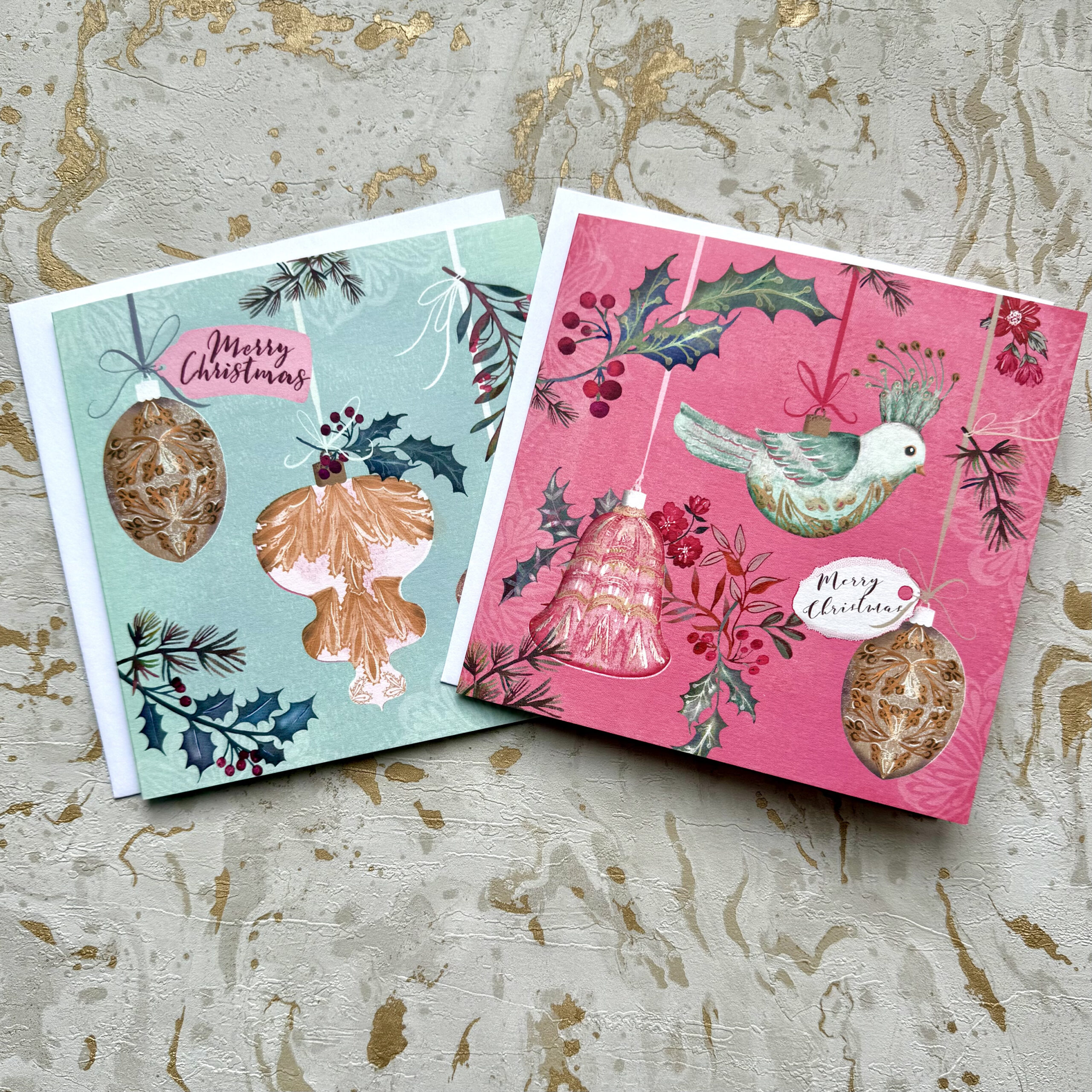 Christmas Card with ornate baubles